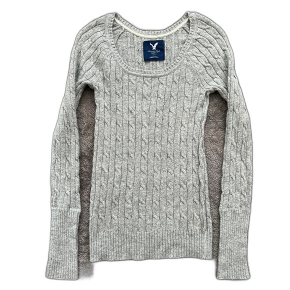American eagle cable knit sweater grey fitted knit - Picture 2 of 5